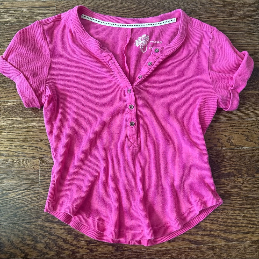 Anthropologie Pink Button T Shirt